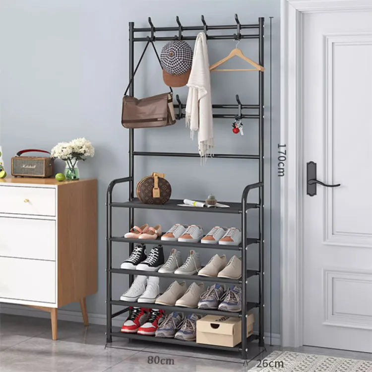 Multifunctional Shoe Rack and Coat Stand for Entryway – Modern Metal Shoe Storage Organizer in Black, Compact Design 4