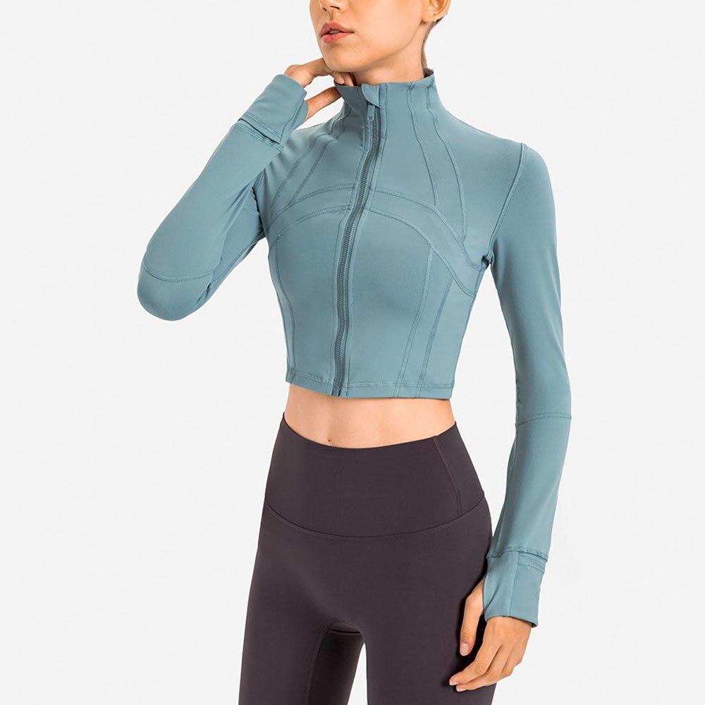 Women Long Sleeve Crop Top Black Nylon Spandex | Fitness Enthusiast-2