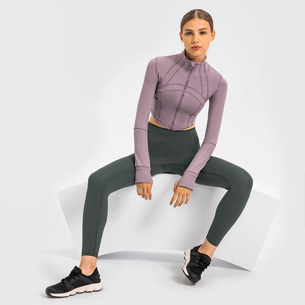 Women Long Sleeve Crop Top Black Nylon Spandex | Fitness Enthusiast-6