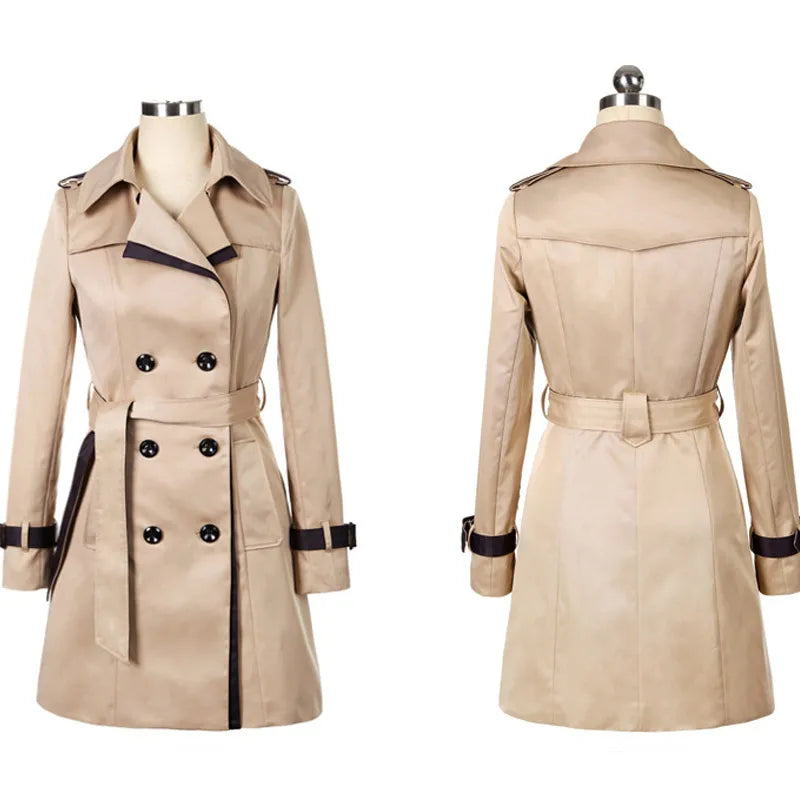 Women Trench Coat Khaki Cotton | Elegant Style-4