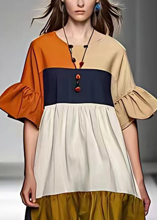 Women Colorblock Wrinkled Cotton Dress | Ada