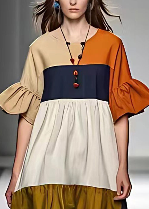 Women Colorblock Wrinkled Cotton Dress | Ada