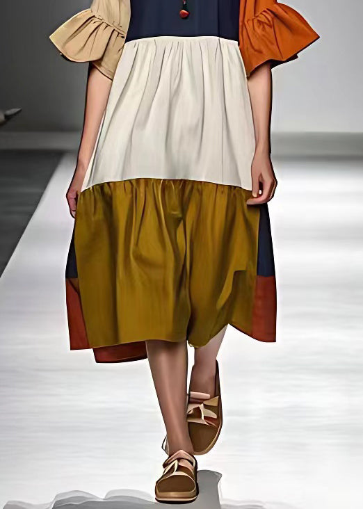 Women Colorblock Wrinkled Cotton Dress | Ada