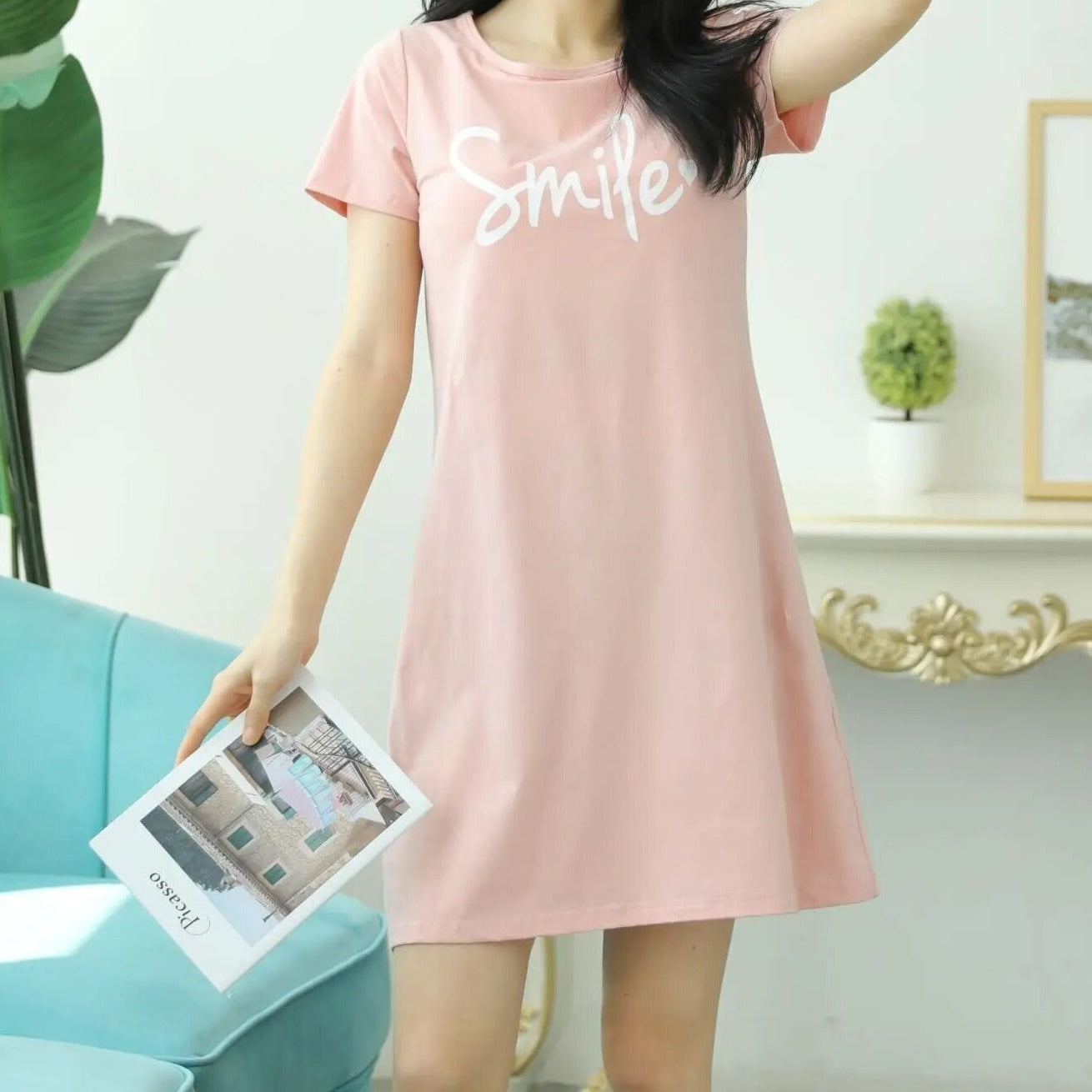 Women Smile Graphic T-Shirt Dress | Clara
