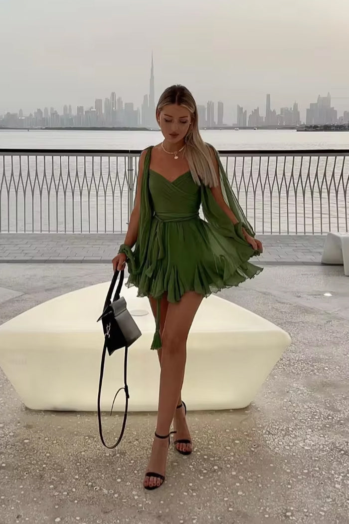 Women Chiffon Mini Dress with Draped Design | Neve