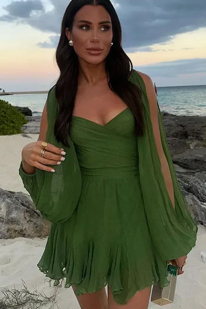 Women Chiffon Mini Dress with Draped Design | Neve