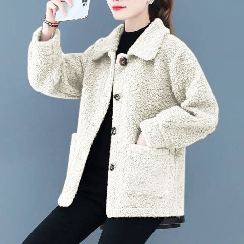 Women Short Jacket Brown Polyester | Autumn Elegance-4