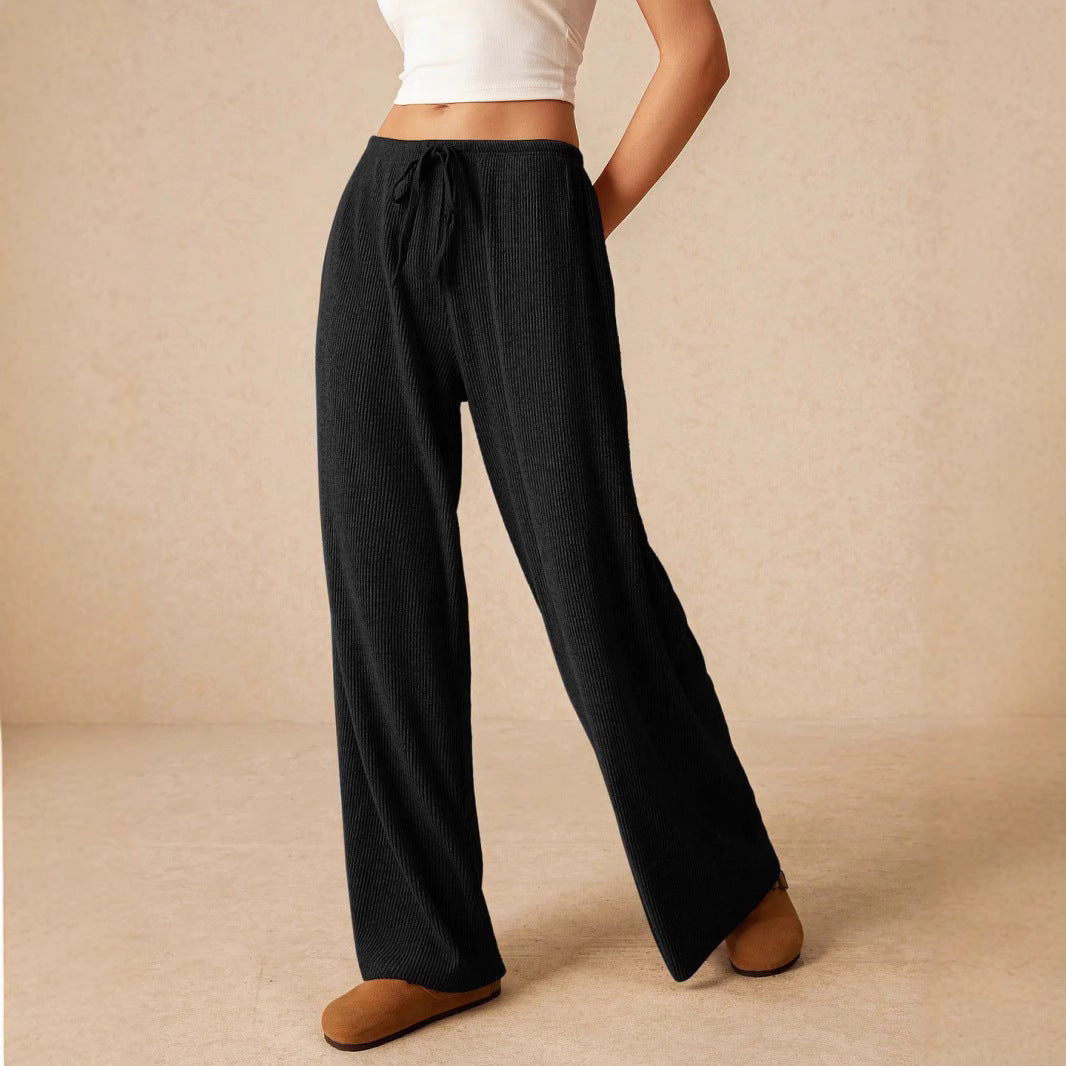 Women Wide-Leg Pants Khaki Polyester | Classic Style-5