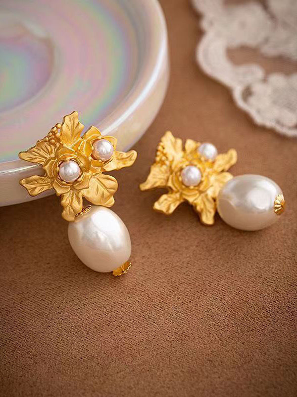 Women Stud Earrings White Baroque Pearl | Rose-4
