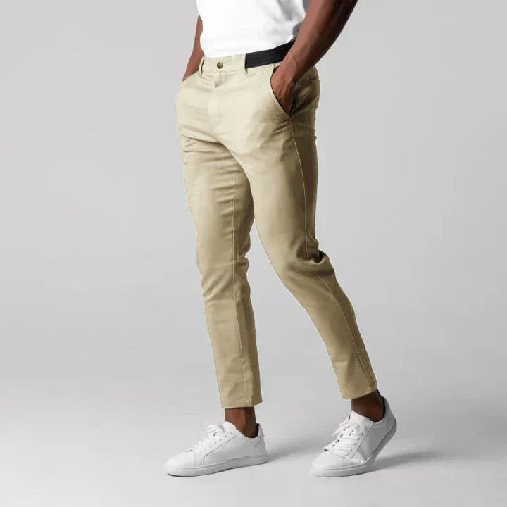 Men Slim Fit Chino Pants Beige Cotton | Kjeld-2