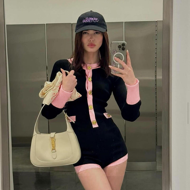 Women Jumpsuit Pink Black Polyester | Elegant Chic-4