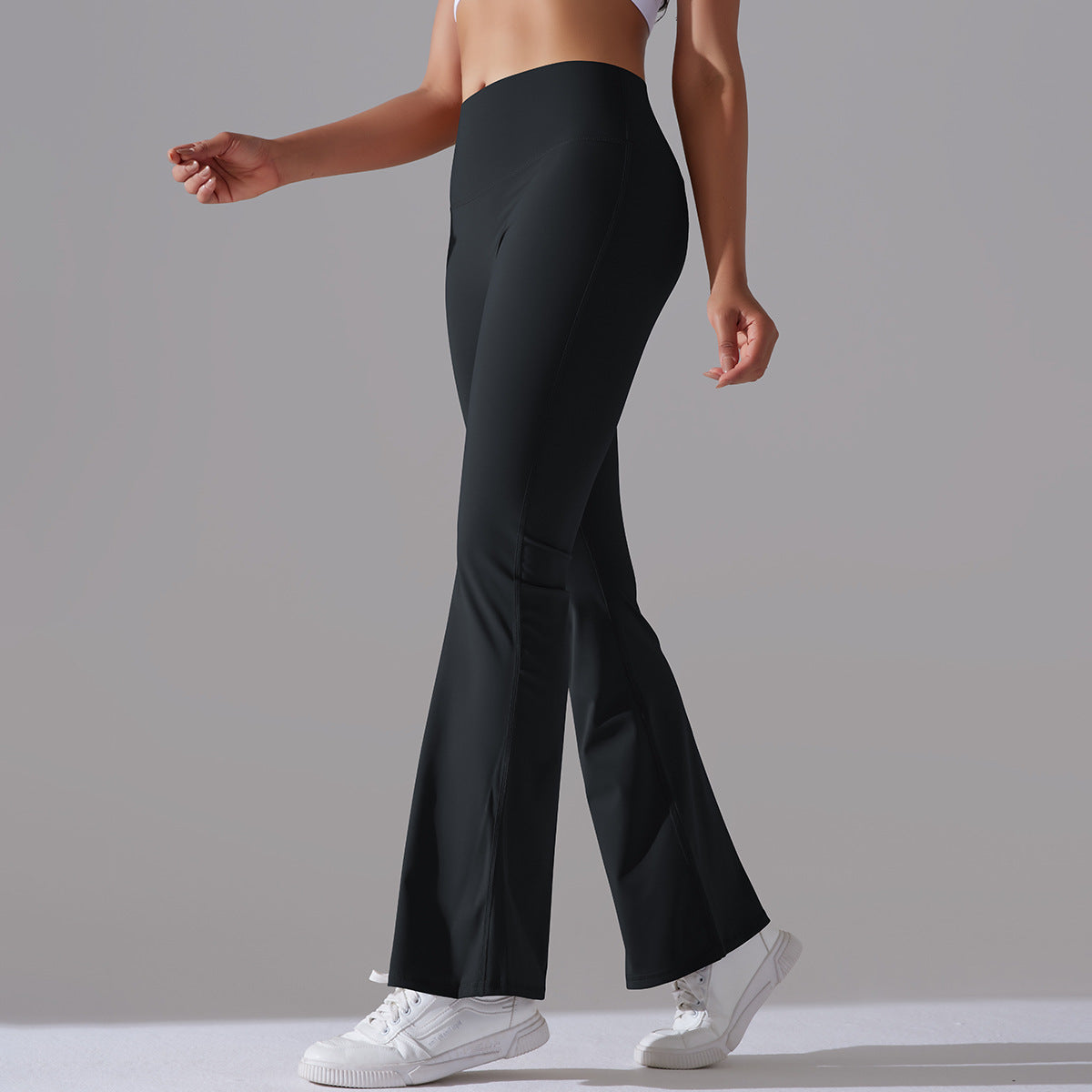 Women Flare Leggings Black Nylon | Fitness Chic-6