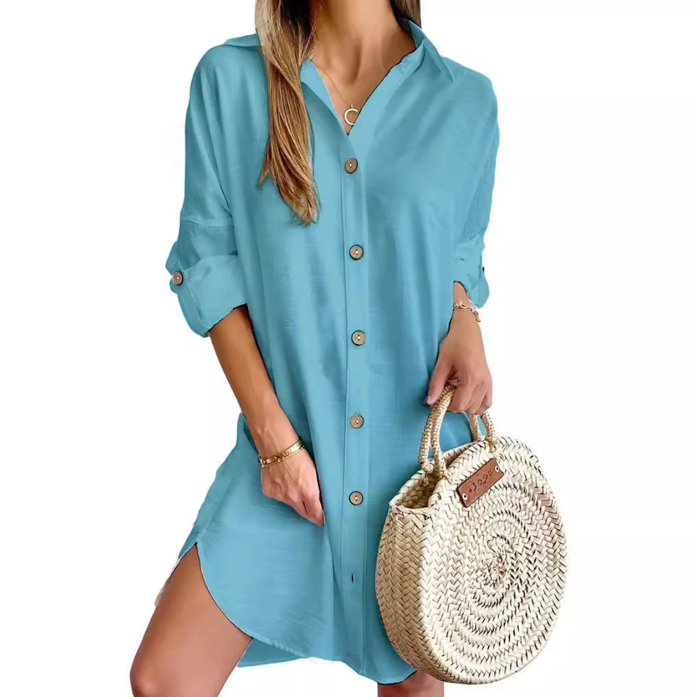 Women Casual Button-Up Shirt Dress | Eliza