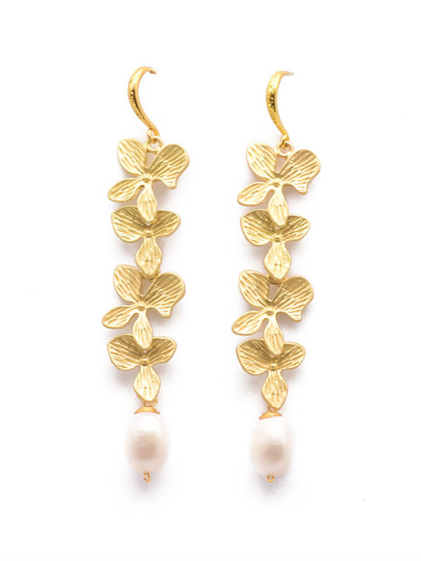 Women Earrings Pearl Botanical Carved | SunflowerHalo-3