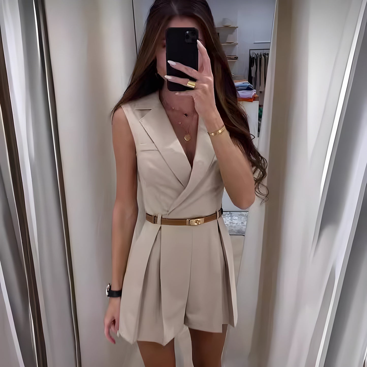 Women Sleeveless Belted Romper | Regina