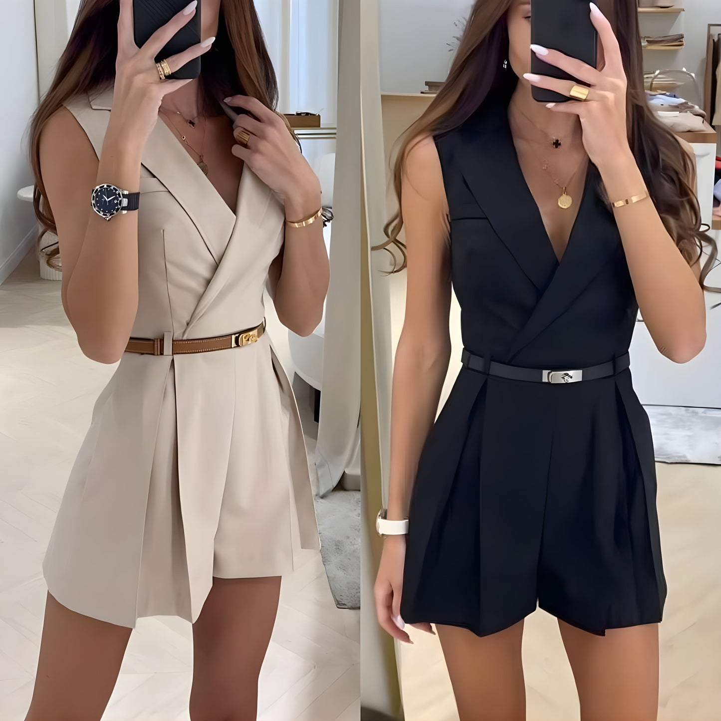 Women Sleeveless Belted Romper | Regina