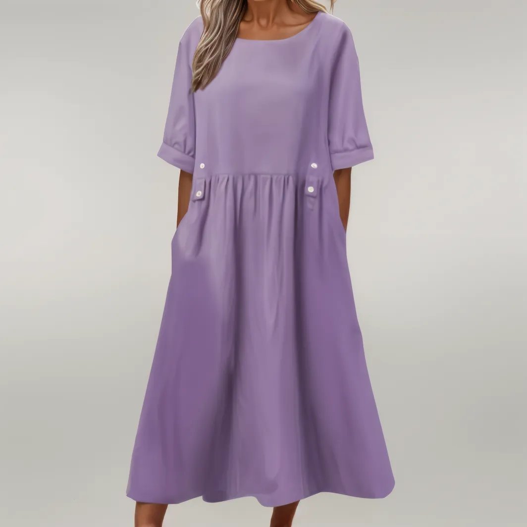 Women Minimalist Button-Detail Midi Dress | Coralie