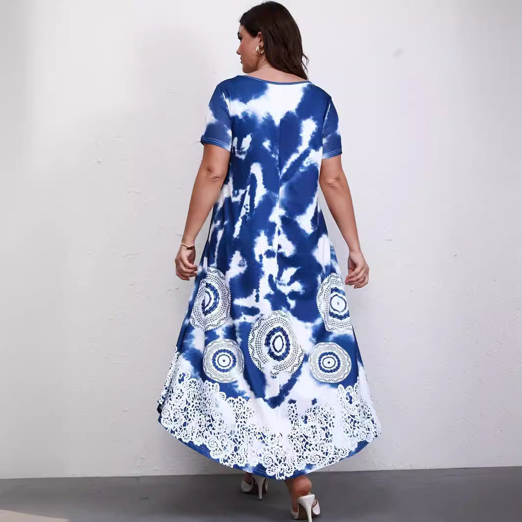 Women Boho Tie-Dye Lace Hem Maxi Dress | Malina
