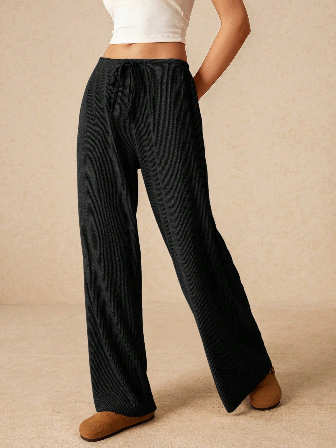 Variant image for Women Wide-Leg Pants Khaki Polyester | Classic Style-6