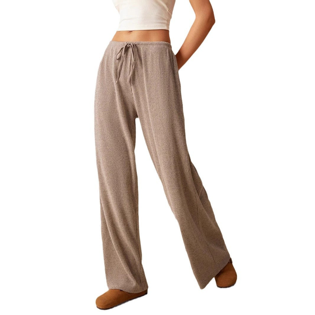 Women Wide-Leg Pants Khaki Polyester | Classic Style-3