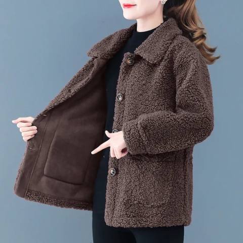 Women Short Jacket Brown Polyester | Autumn Elegance-3