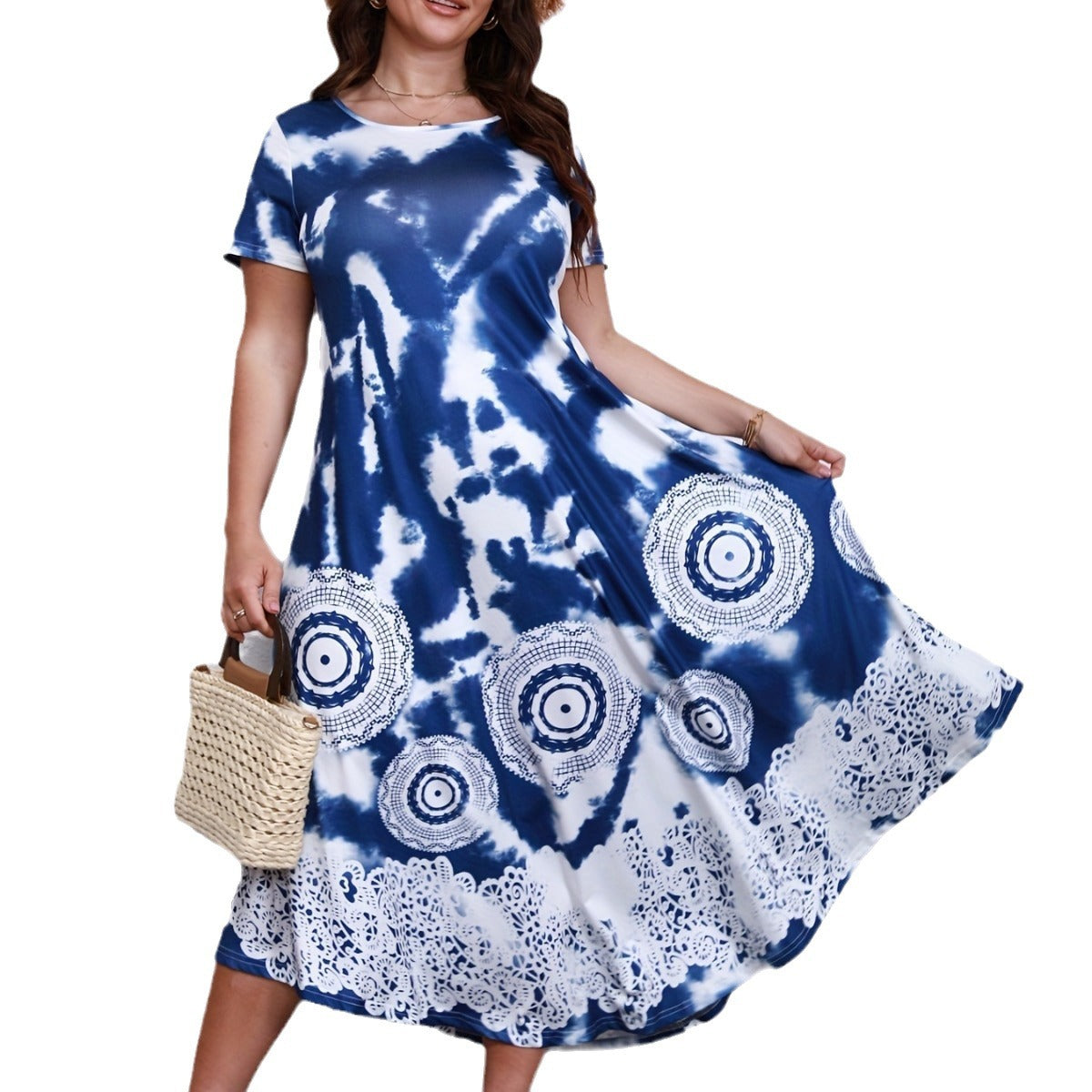 Women Boho Tie-Dye Lace Hem Maxi Dress | Malina