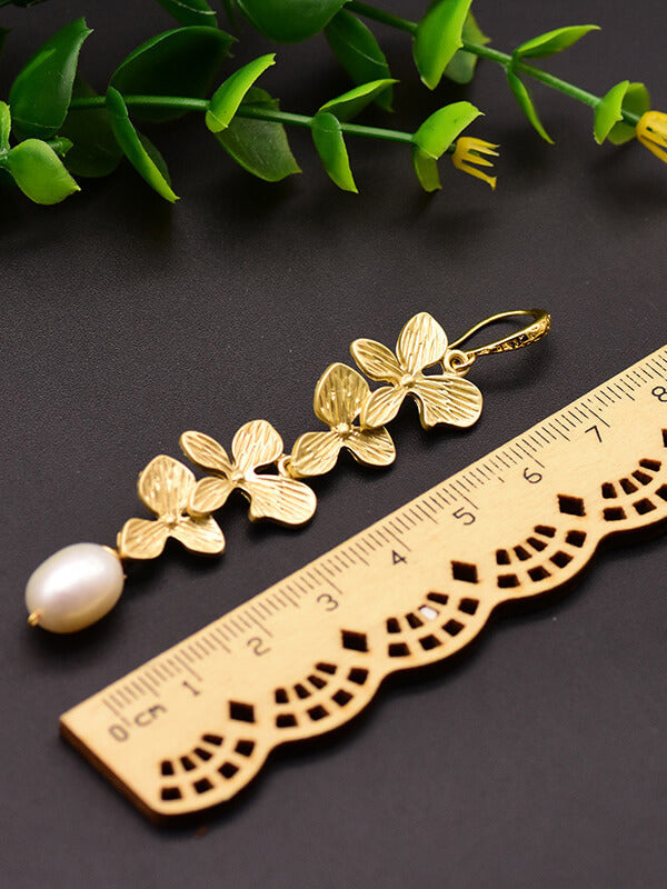 Women Earrings Pearl Botanical Carved | SunflowerHalo-4
