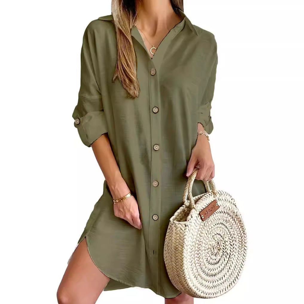 Women Casual Button-Up Shirt Dress | Eliza