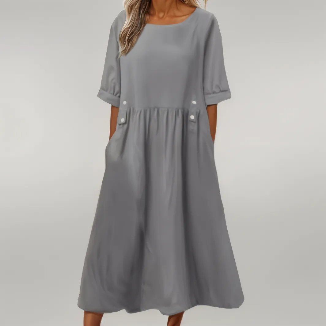 Women Minimalist Button-Detail Midi Dress | Coralie
