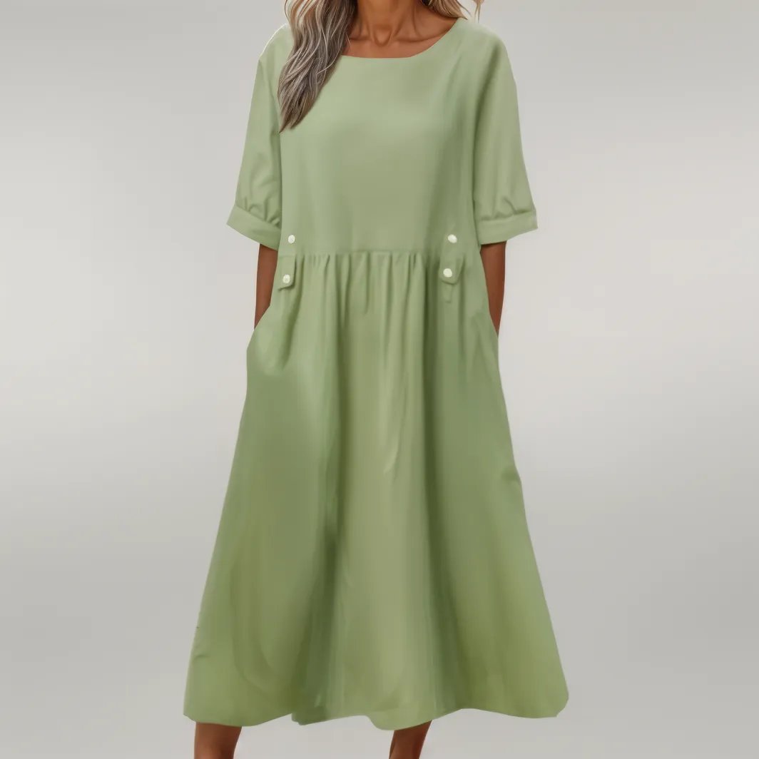 Women Minimalist Button-Detail Midi Dress | Coralie