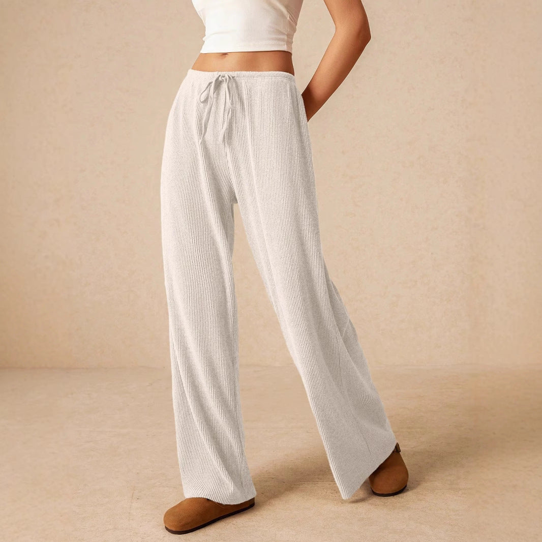 Women Wide-Leg Pants Khaki Polyester | Classic Style-6