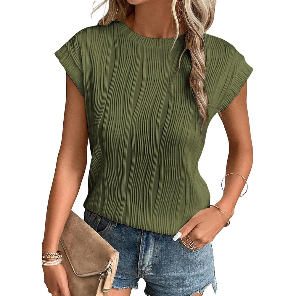 Women Casual Pleated Cap Sleeve Top | Yvette