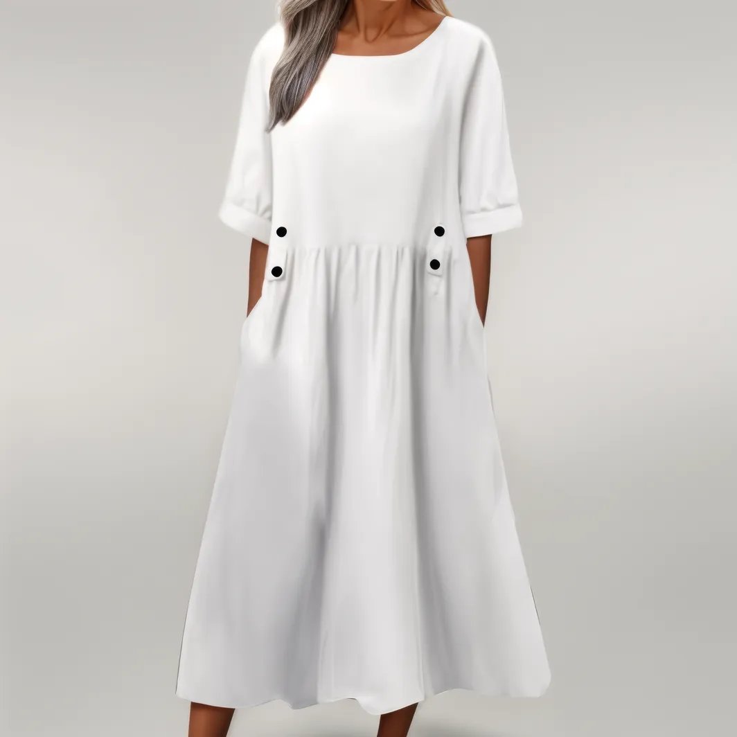 Women Minimalist Button-Detail Midi Dress | Coralie