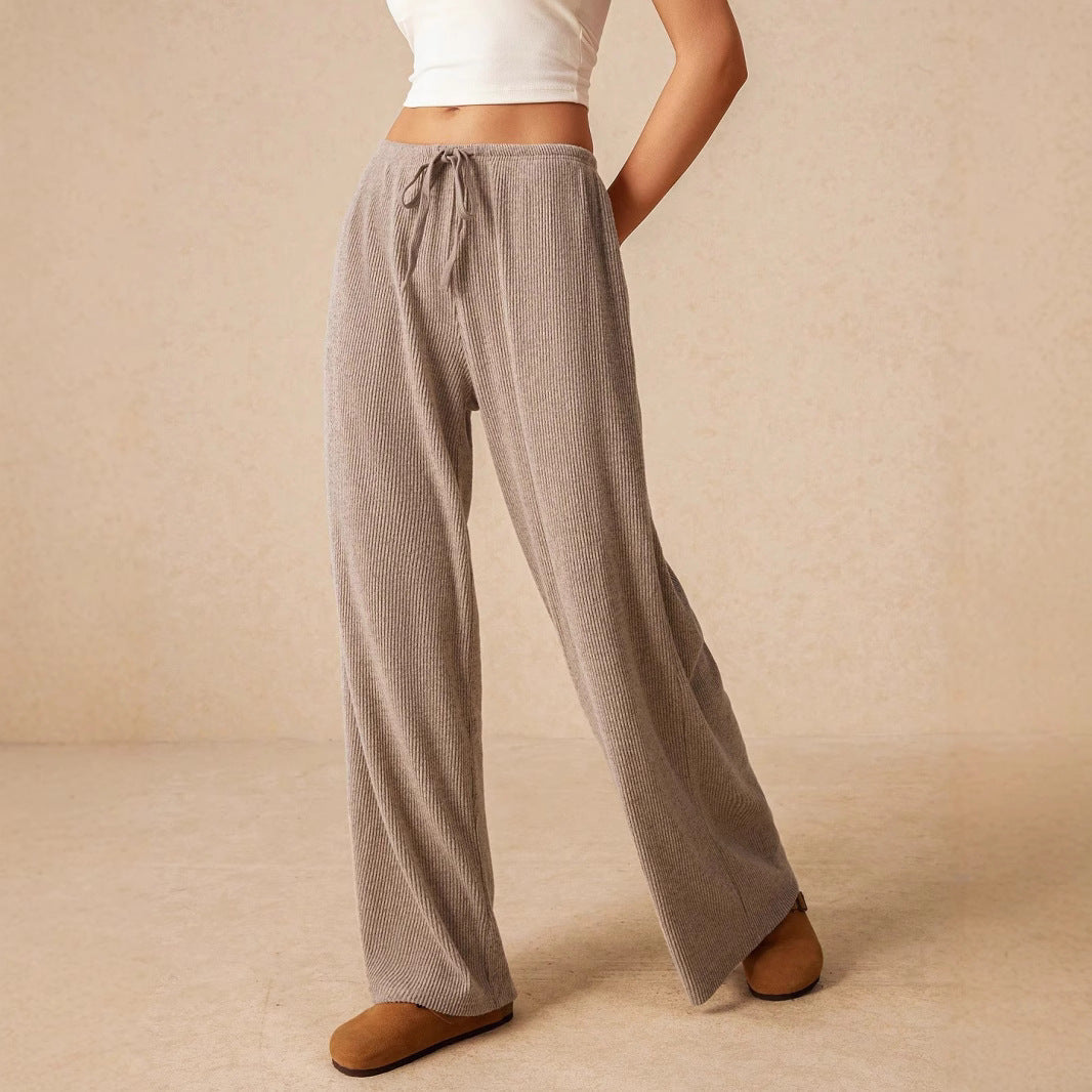 Women Wide-Leg Pants Khaki Polyester | Classic Style-2