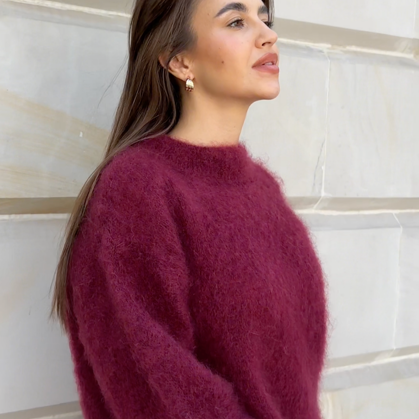 Women Fluffy Crew Neck Oversized Sweater | Azrina