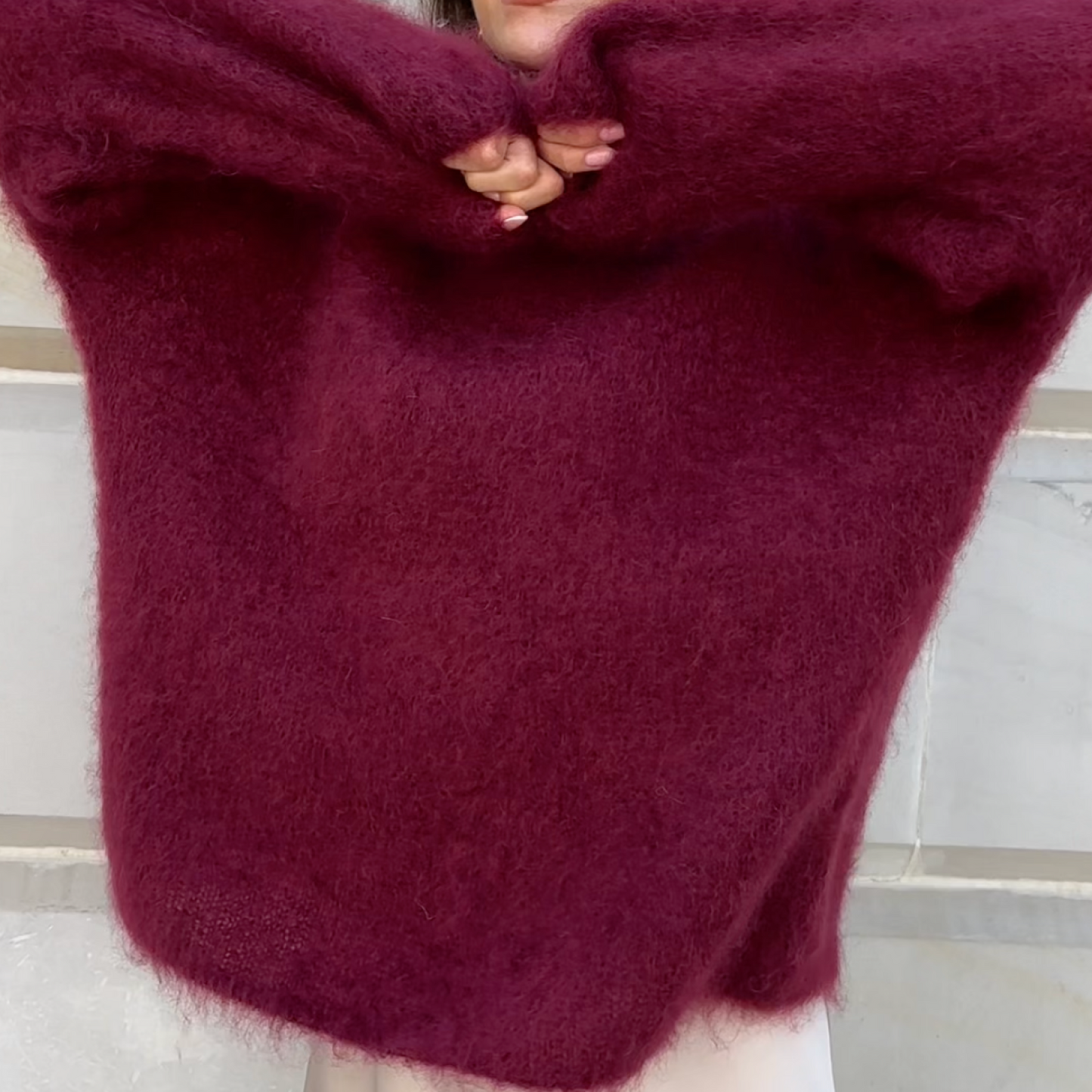 Women Fluffy Crew Neck Oversized Sweater | Azrina