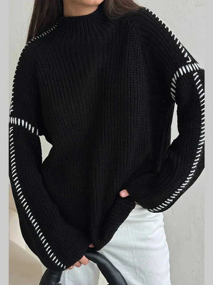 Women High Neck Contrast Detail Knit Sweater | Victoria