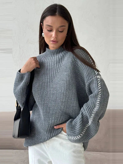 Women High Neck Contrast Detail Knit Sweater | Victoria