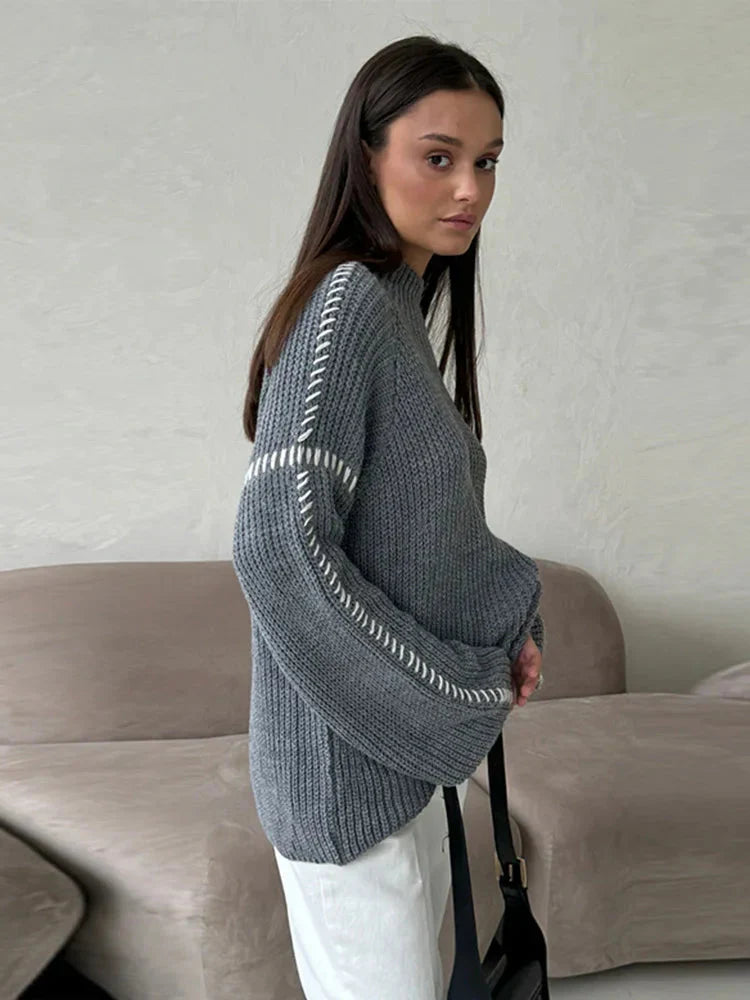 Women High Neck Contrast Detail Knit Sweater | Victoria