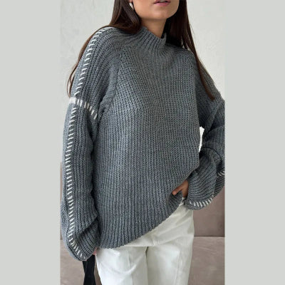 Women High Neck Contrast Detail Knit Sweater | Victoria