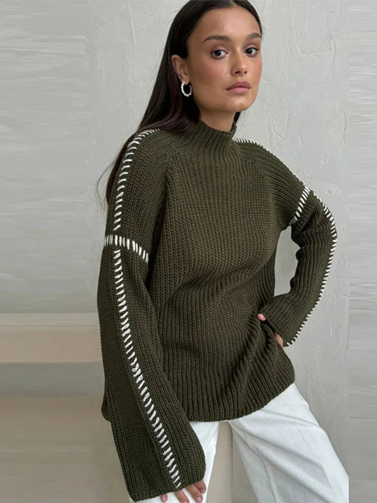 Women High Neck Contrast Detail Knit Sweater | Victoria
