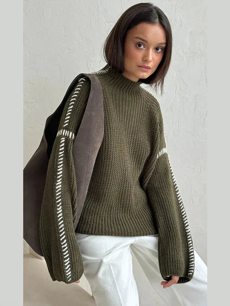 Women High Neck Contrast Detail Knit Sweater | Victoria