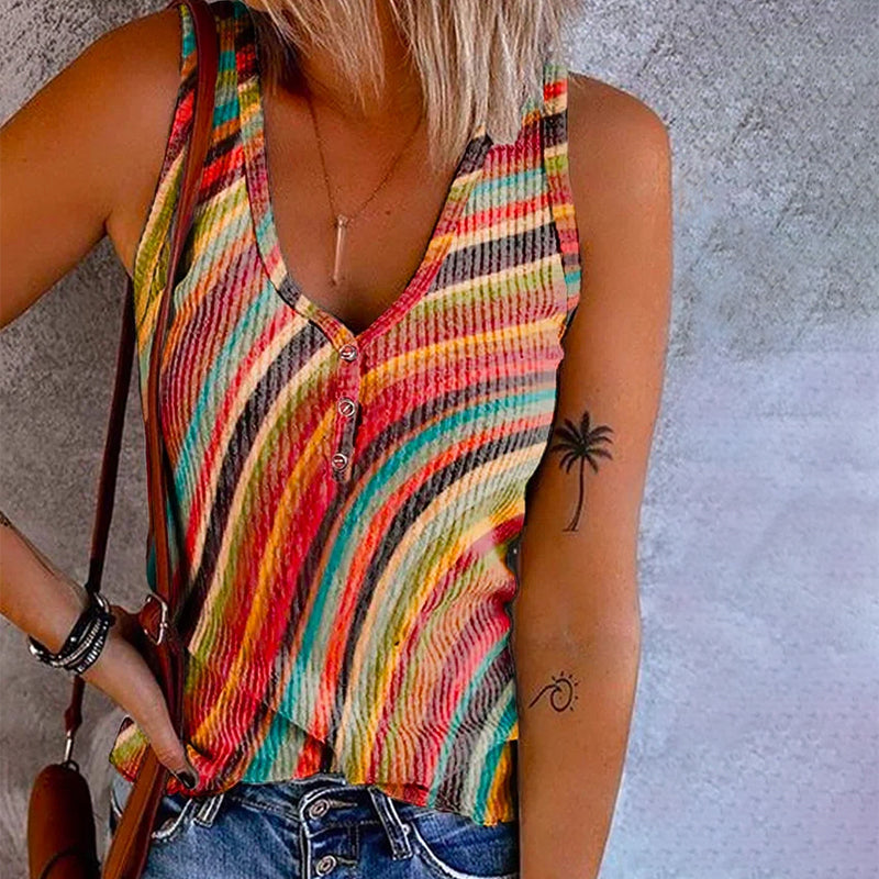 Women Striped Rainbow Tank Top Summer Style | Amara