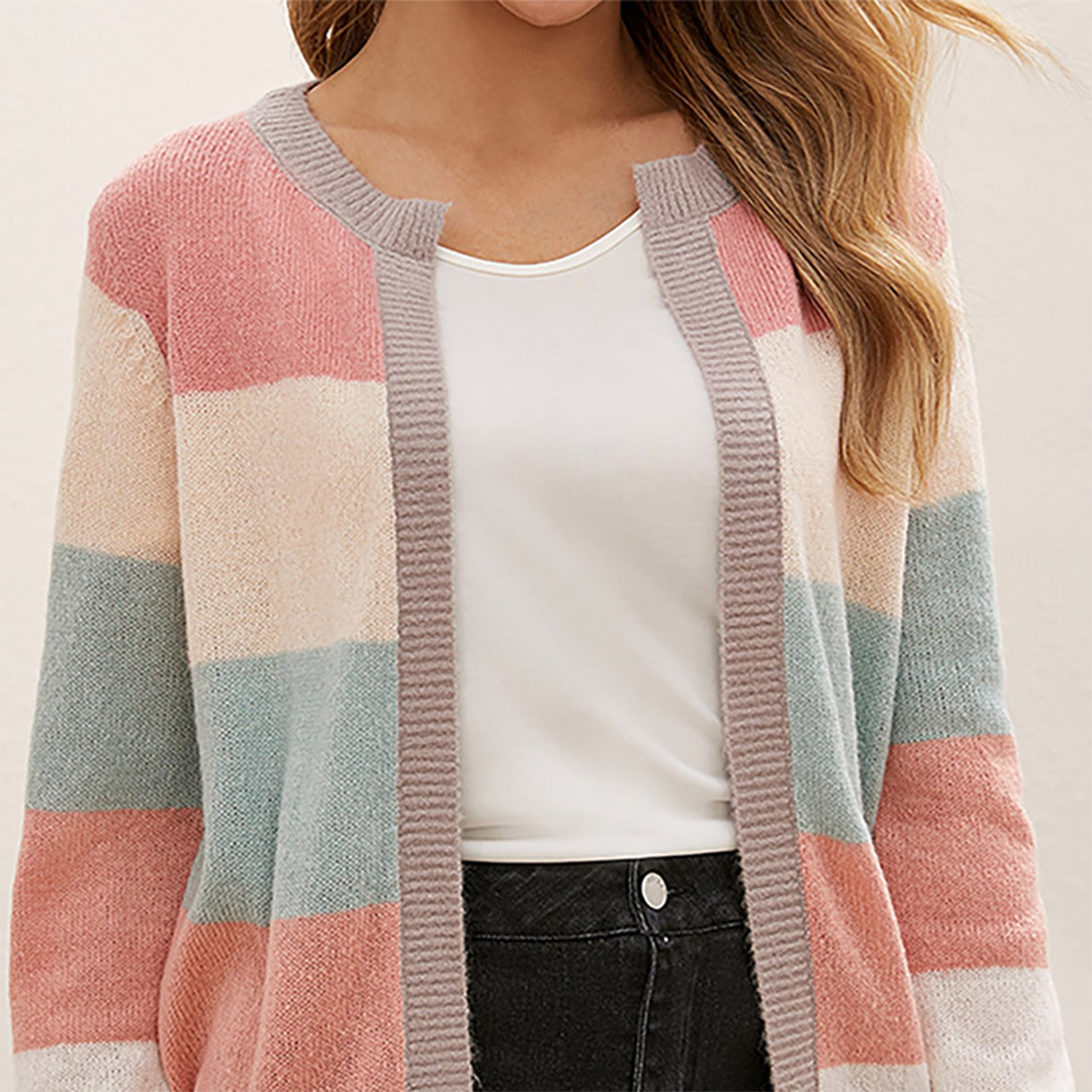Women Colorblock Open-Front Cardigan | Piper