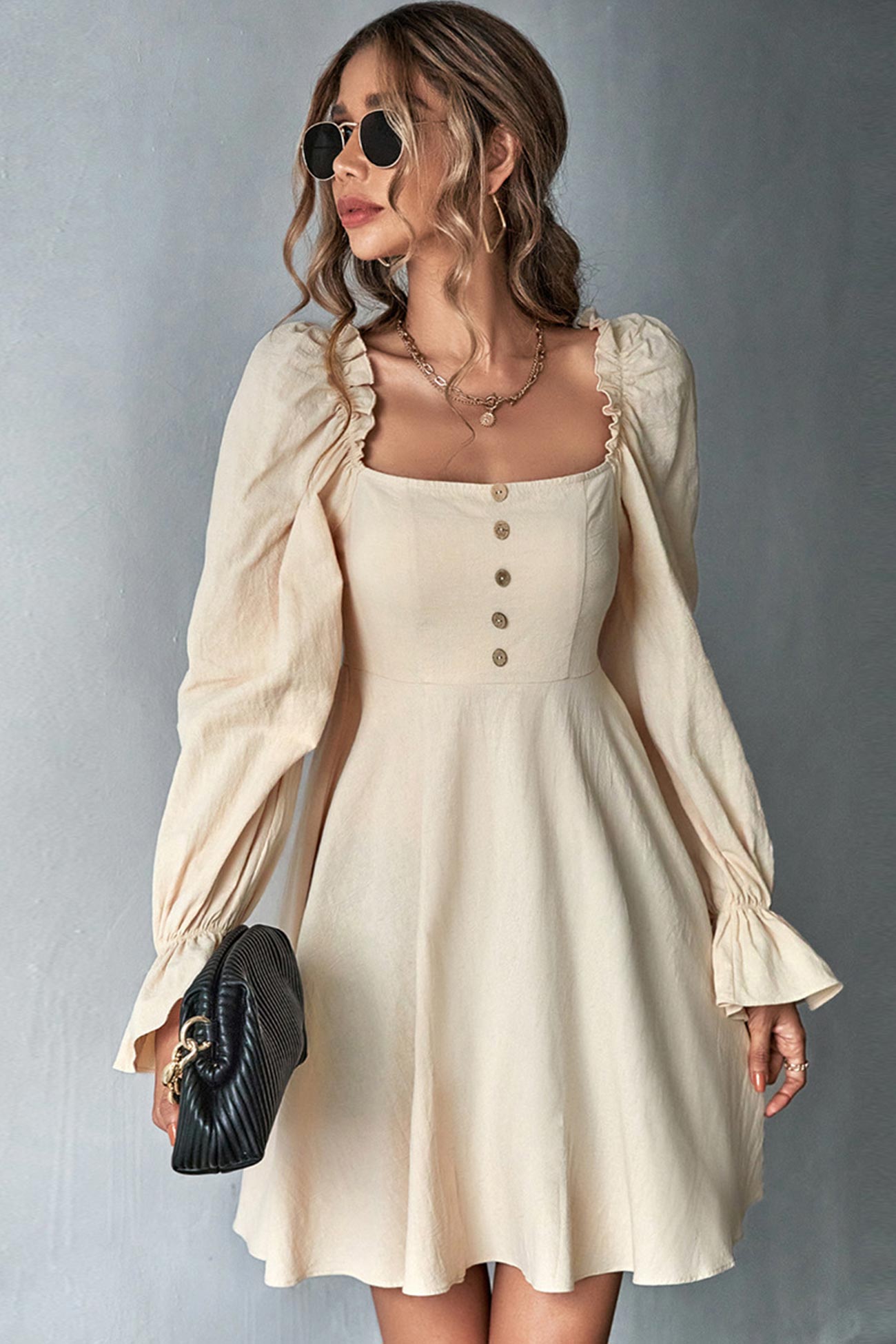 Women Square Neck Long Sleeve Dress | Amy