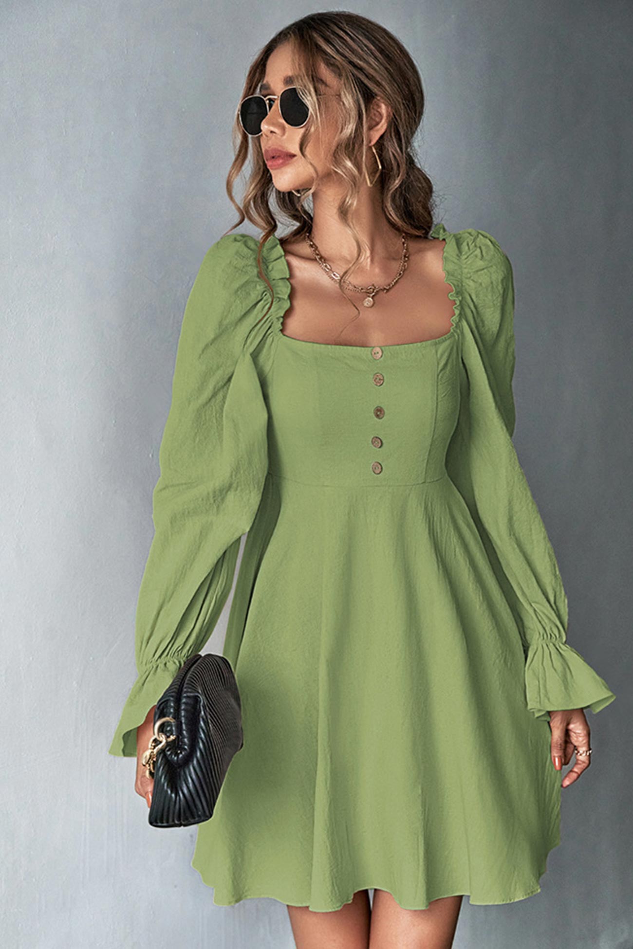 Women Square Neck Long Sleeve Dress | Amy