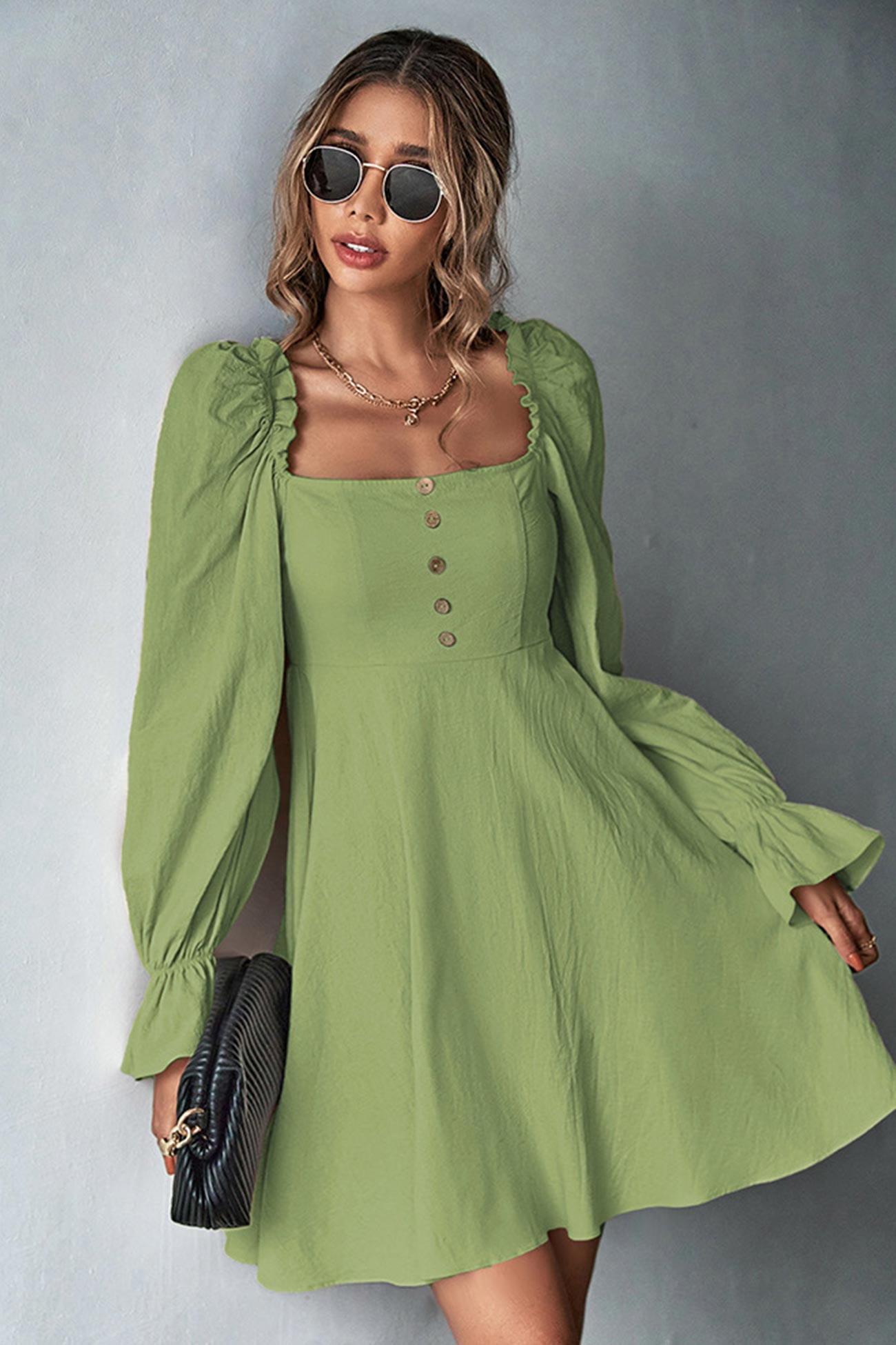 Women Square Neck Long Sleeve Dress | Amy