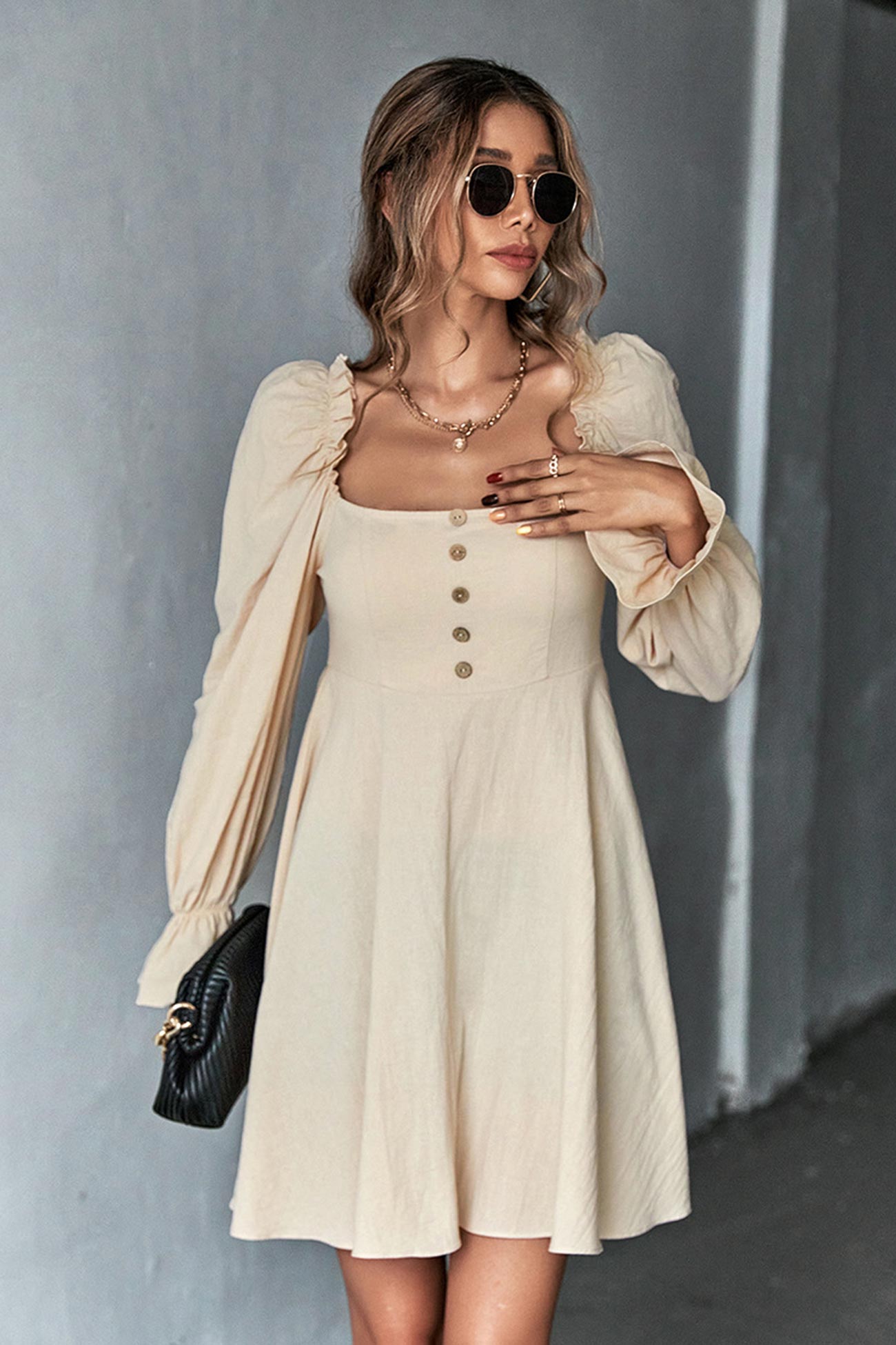 Women Square Neck Long Sleeve Dress | Amy
