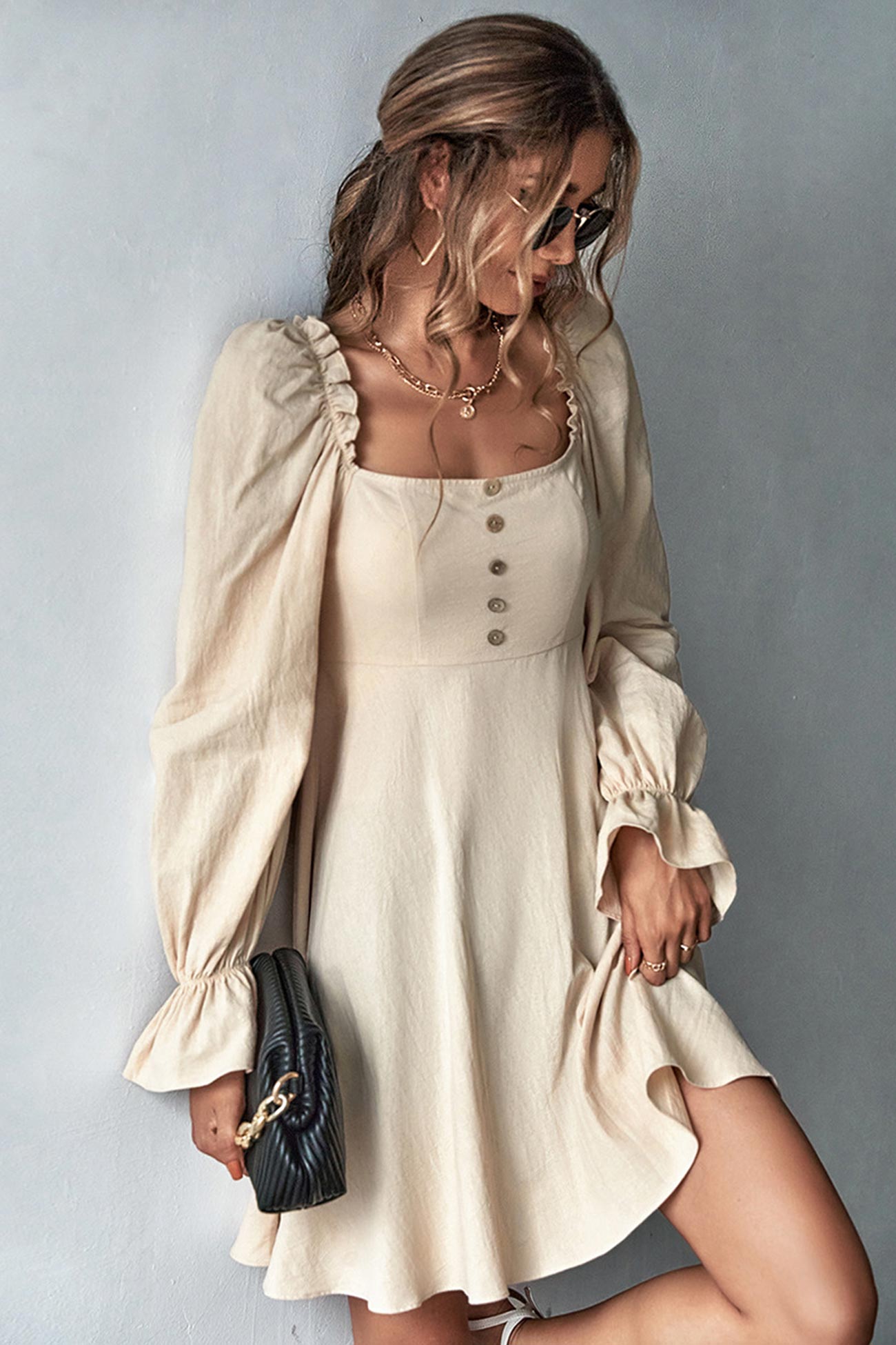 Women Square Neck Long Sleeve Dress | Amy