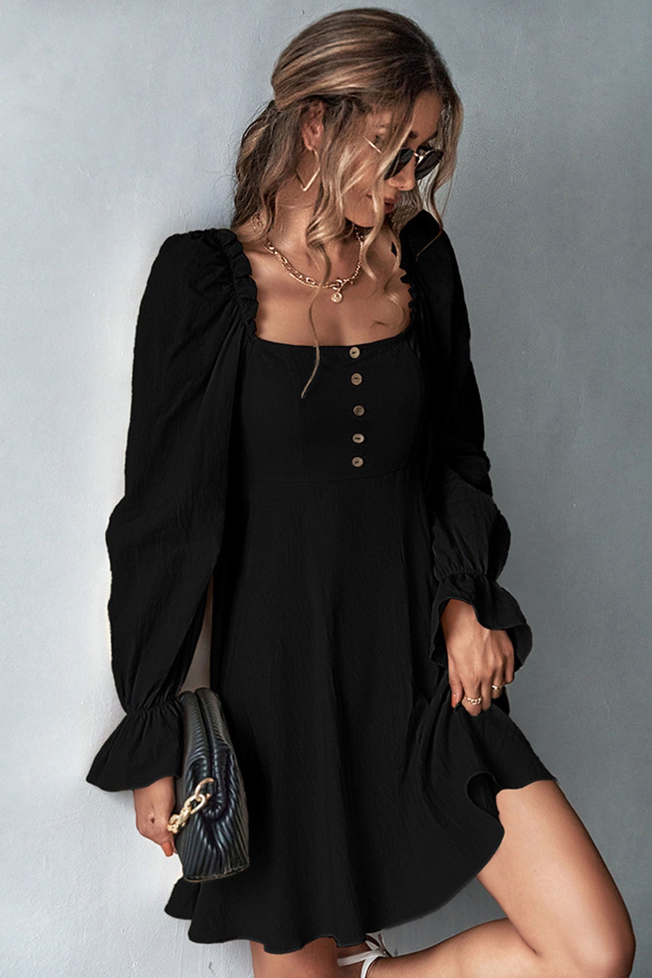 Women Square Neck Long Sleeve Dress | Amy